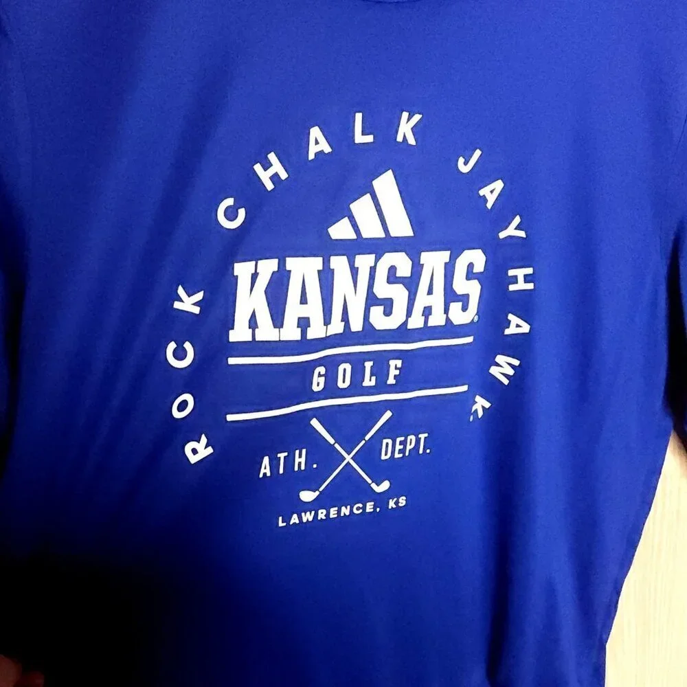 Adidas University Of Kansas Golf Mens Blue Activewear Top Medium